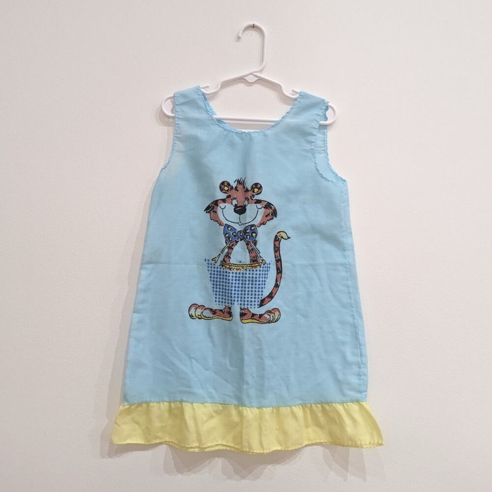 Vtg 70s Blue Cartoon Tiger Nightgown Girls 6x